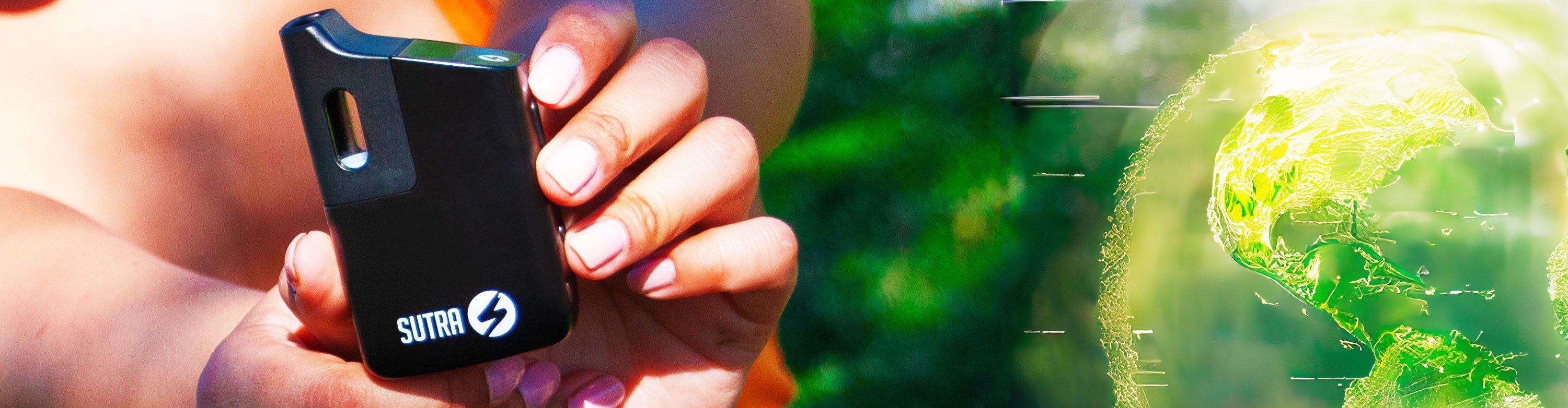 woman in orange holding the Sutra mini