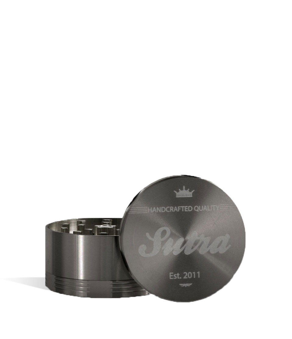 Titanium front view Sutra Vape Aluminum 4 Piece 55mm Grinder on white background